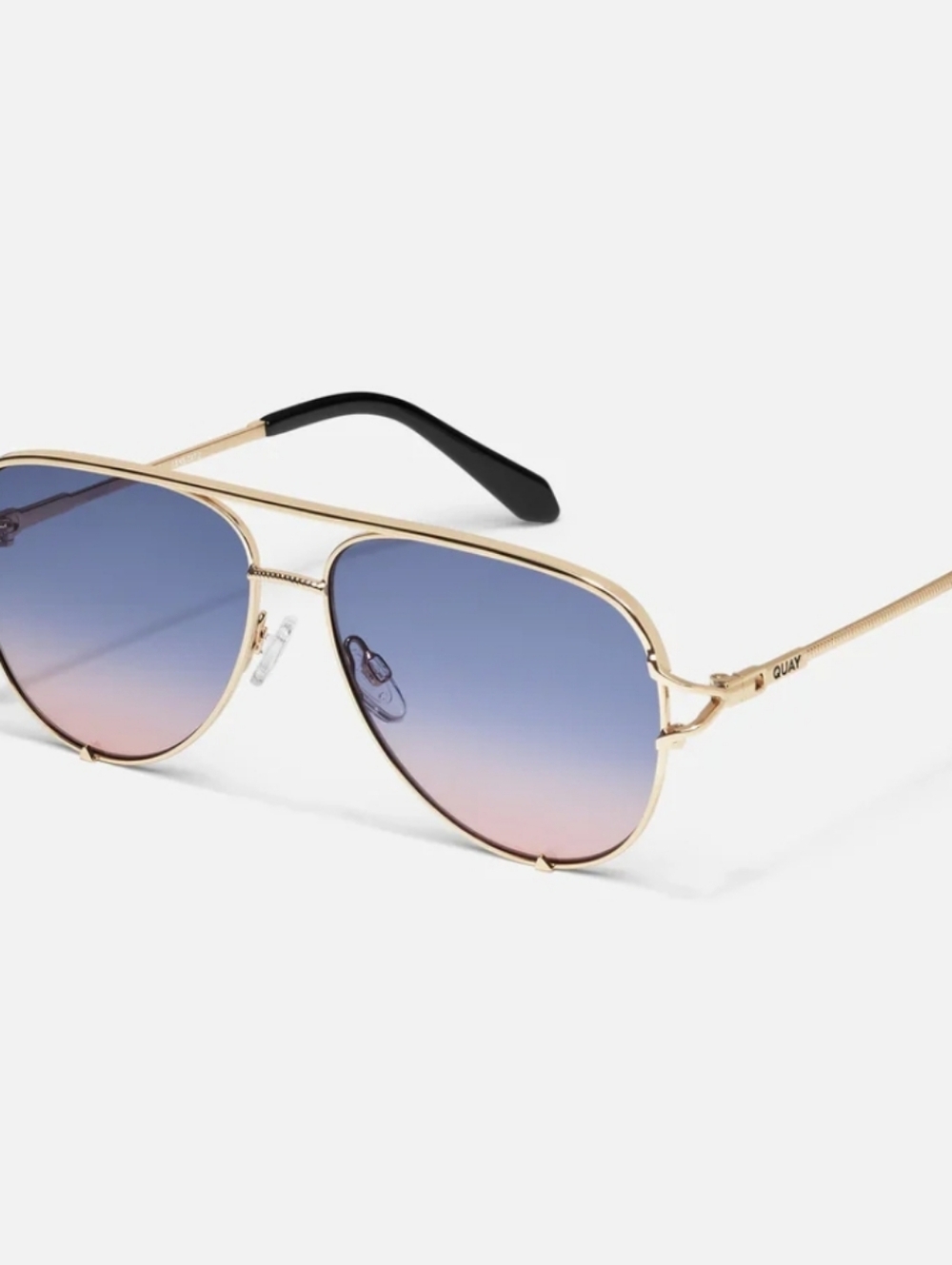 Quay Australia High Key Twist Large Aviator Sunglasses- Gold/Blue Rose - Picture 2 of 9